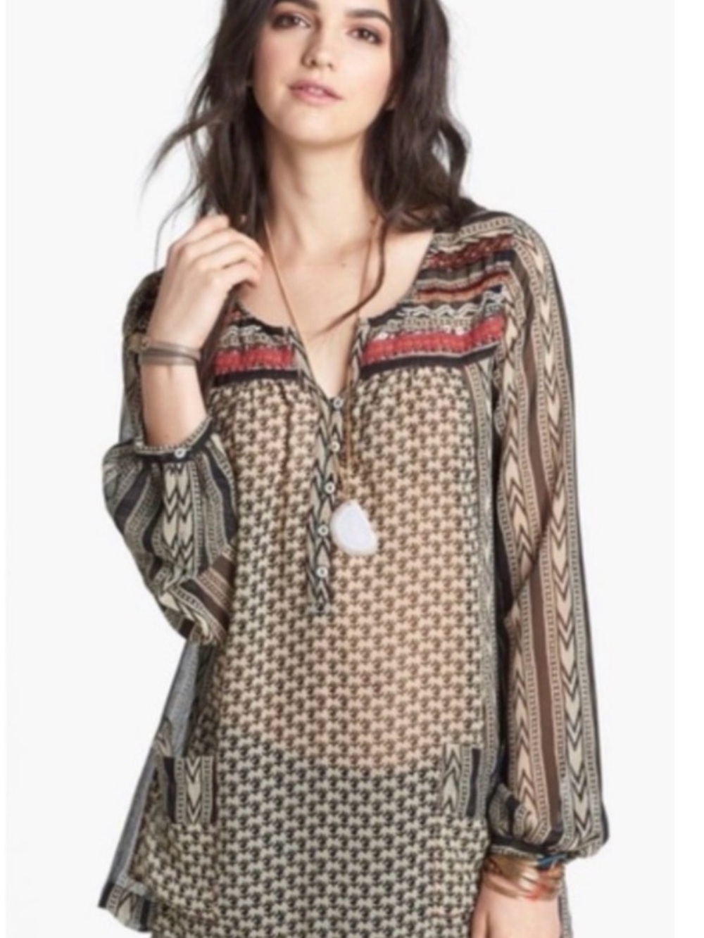 Free People Sheer Boho Tunic in Neutral and Rust oversized